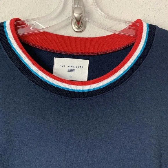 Sol Angeles Long Sleeve Jersey Blue Striped Collar Midi Dress - Picture 3 of 4